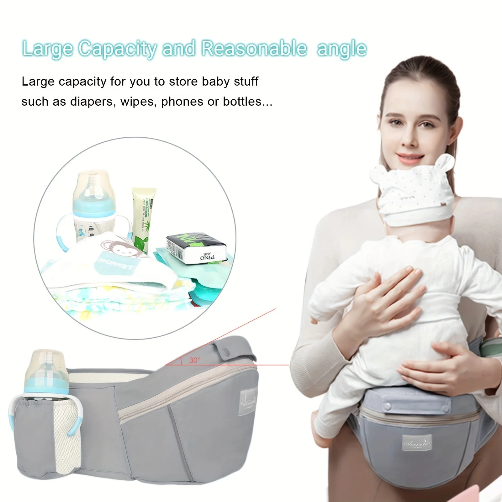 Image 5: Porte-bébé multifonctionnel pour bébé, tabouret de taille, nouveau-né à tout-petit, avant et après, accessoires de sac kangourou, porte-bébé 6 en 1