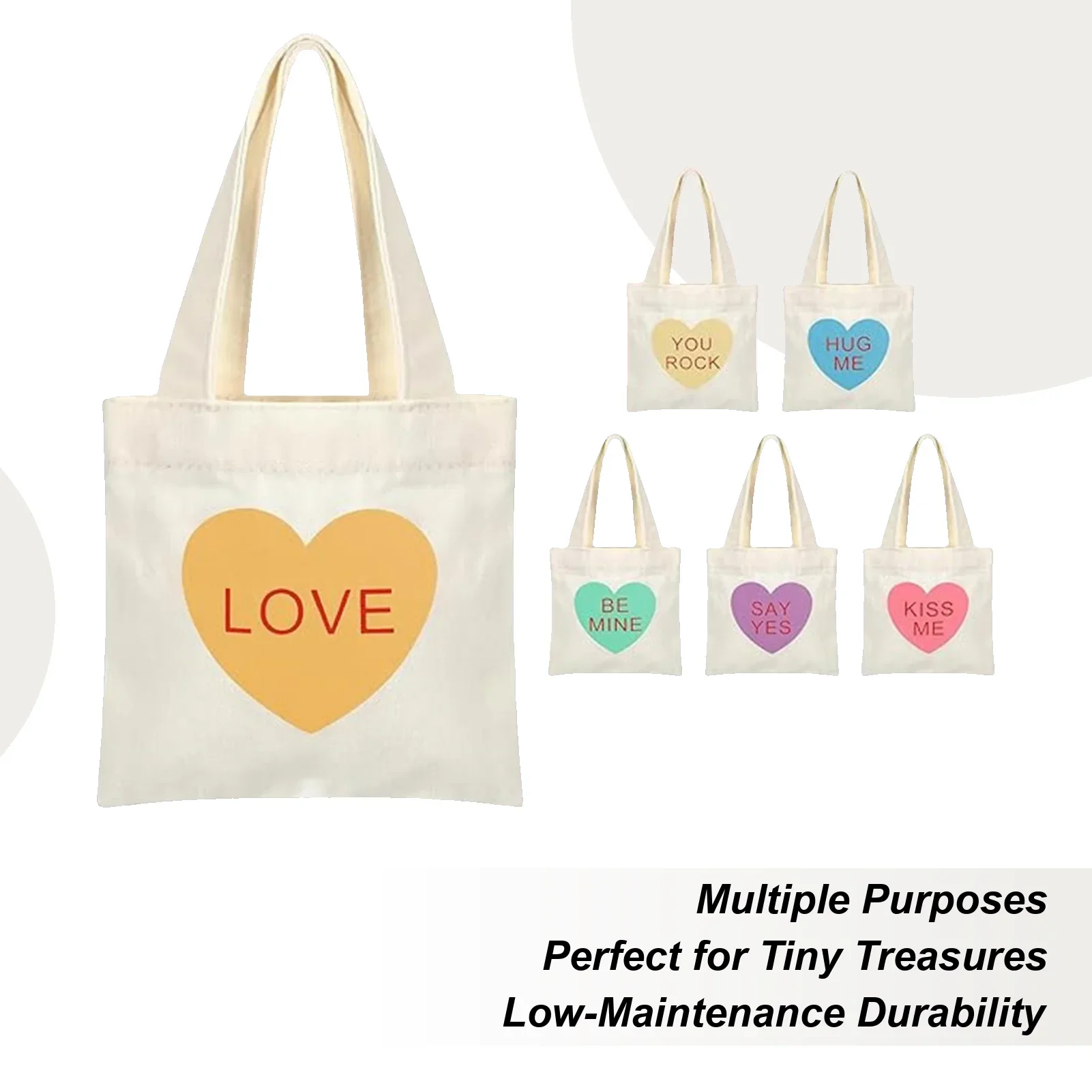 Tote Bag Canvas 6 Pieces Valentine Conversation Heart Handbag Heart Canvas Bags For Girls Women Wife Girlfriend School Travel