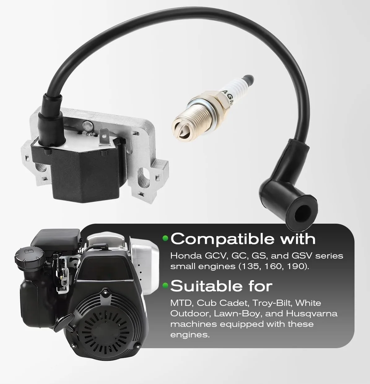 Ignition Coil + Spark Plug Set fit for Honda HS520 HS720 Snowblower EN2000 EN2500  MTD GCV160 GCV190 GCV135 GC160 GCV190 GC135