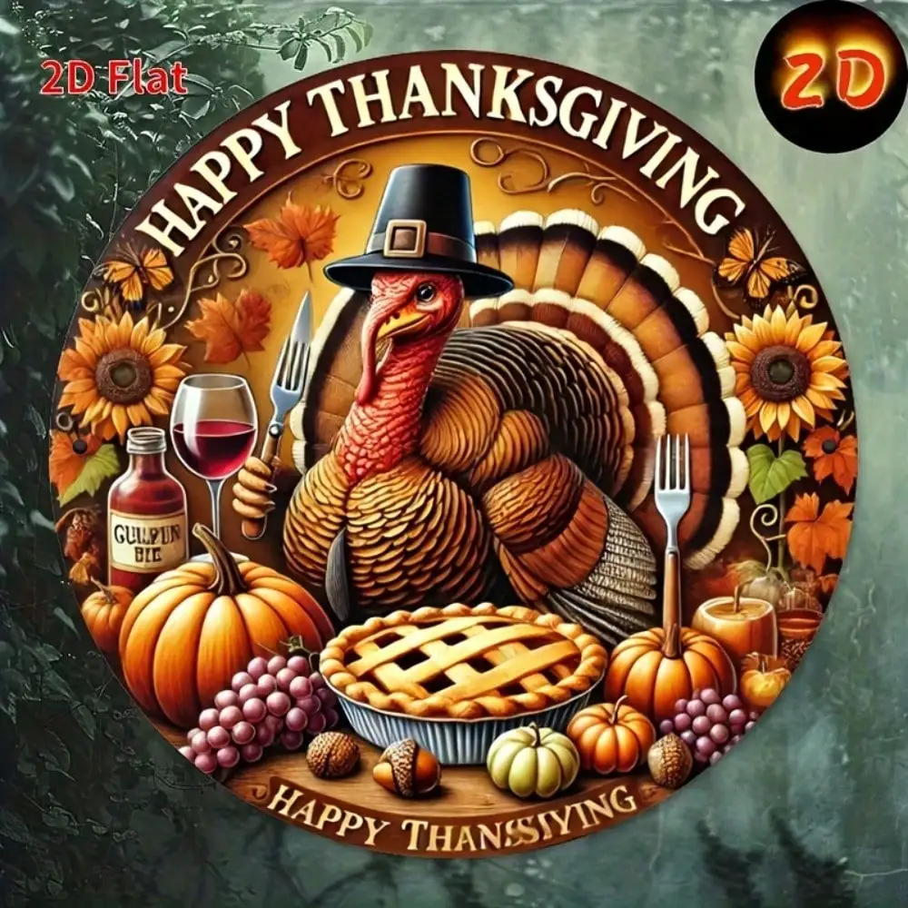 Targa in metallo vintage per il Ringraziamento Turchia "Buon Ringraziamento" Decorazione da parete per la casa retrò per le vacanze