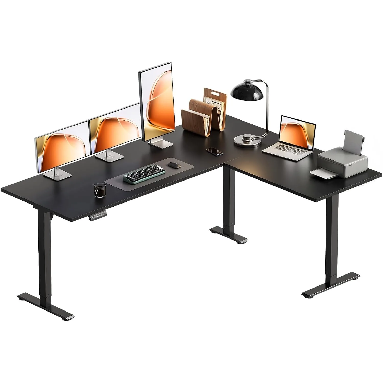 63 Inch Reversible L Shaped Electric Standing Desk, Black
