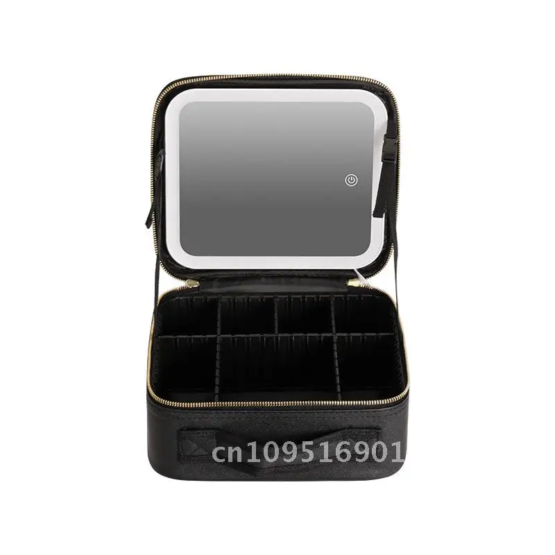 

Portable Large Capacity Cosmetic Bag Multi-functional with LED Light And Mirror Professional Makeup Bag Fresh Sweet Style PU