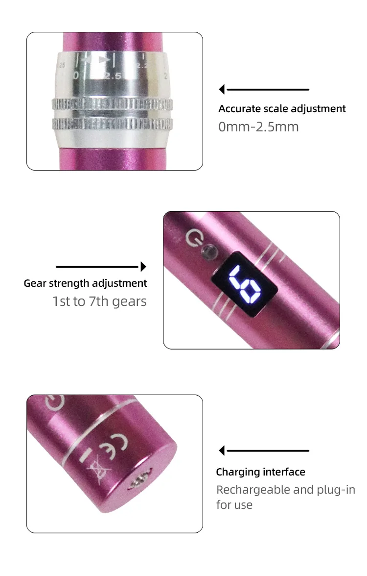 Professioneller Elektrischer Kabelloser M1 Microneedle-Stift mit 12 Kartuschen, Nadellänge 0,25 mm, Schönheitsgerät, Derma Pen – Detail 4