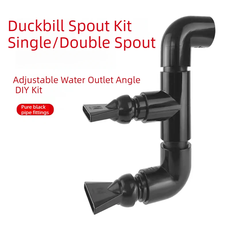 Black Aquarium Duckbill Outlet Dual Water Outlet Kit for Side/Back/Sump Filter & Stream Tank  Adjustable Direction Wave Nozzle