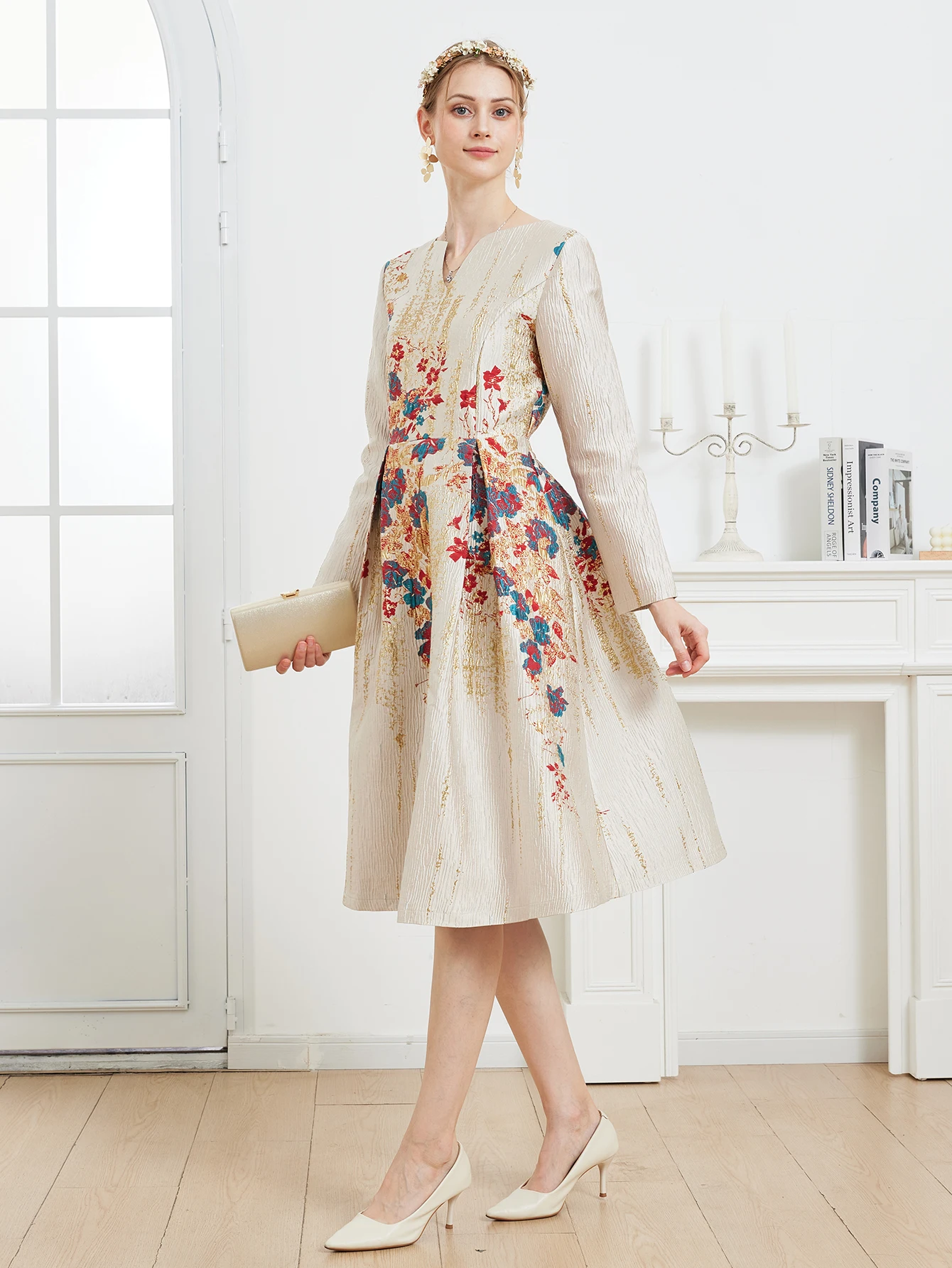 DEVCHATA-Robe de Soirée Vintage en Jacquard pour Femme, Tenue Élégante et Luxueuse à Motif Floral, Vêtement Formel et Éducatif, Nouvelle Collection