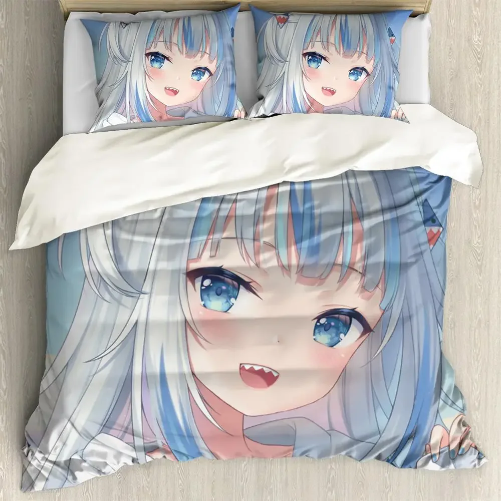 

Anime Hololive EN Gawr Gura 3D Printed 2/3PCS Bedding Set Duvet Covers Pillowcases Comforter Bedding Set Bedclothes Bed Linen