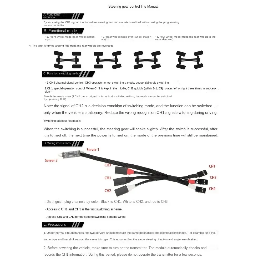 RC Car 4WS Four Wheel Steering Control Line Panel Servo Control Cable for 1/8 1/10 1/18 1/24 RC Crawler