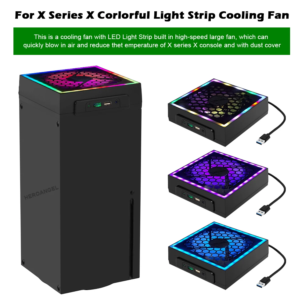 Colorful Light StrIp Cooling Fan With 2 USB Ports Cooler Fan Radiator LED For Xbox Series X Cooling Fan 7 Lighting Modes for XSX