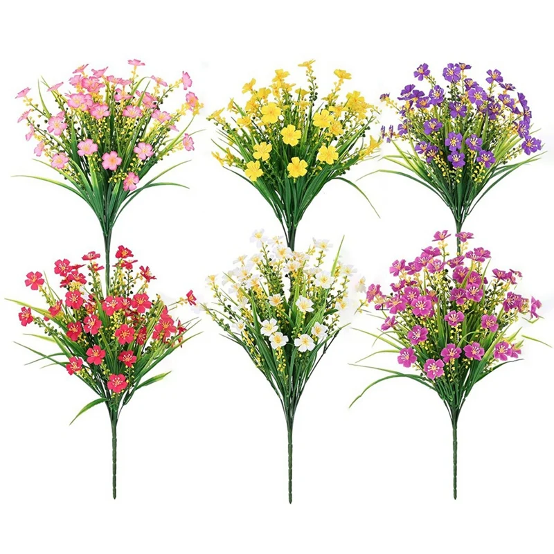 Artificial Flowers for Outdoors,6 Bundles Artificial Plants Outdoor, Fake Flowers, UV Resistant Faux Plants, Outdoor