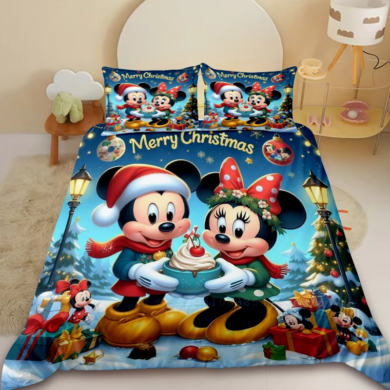 Duvet Cover Winter Dress Up Mickey Minnie Merry Christmas Bedding Set for Children Teens Bedroom Decor Holiday Gifts