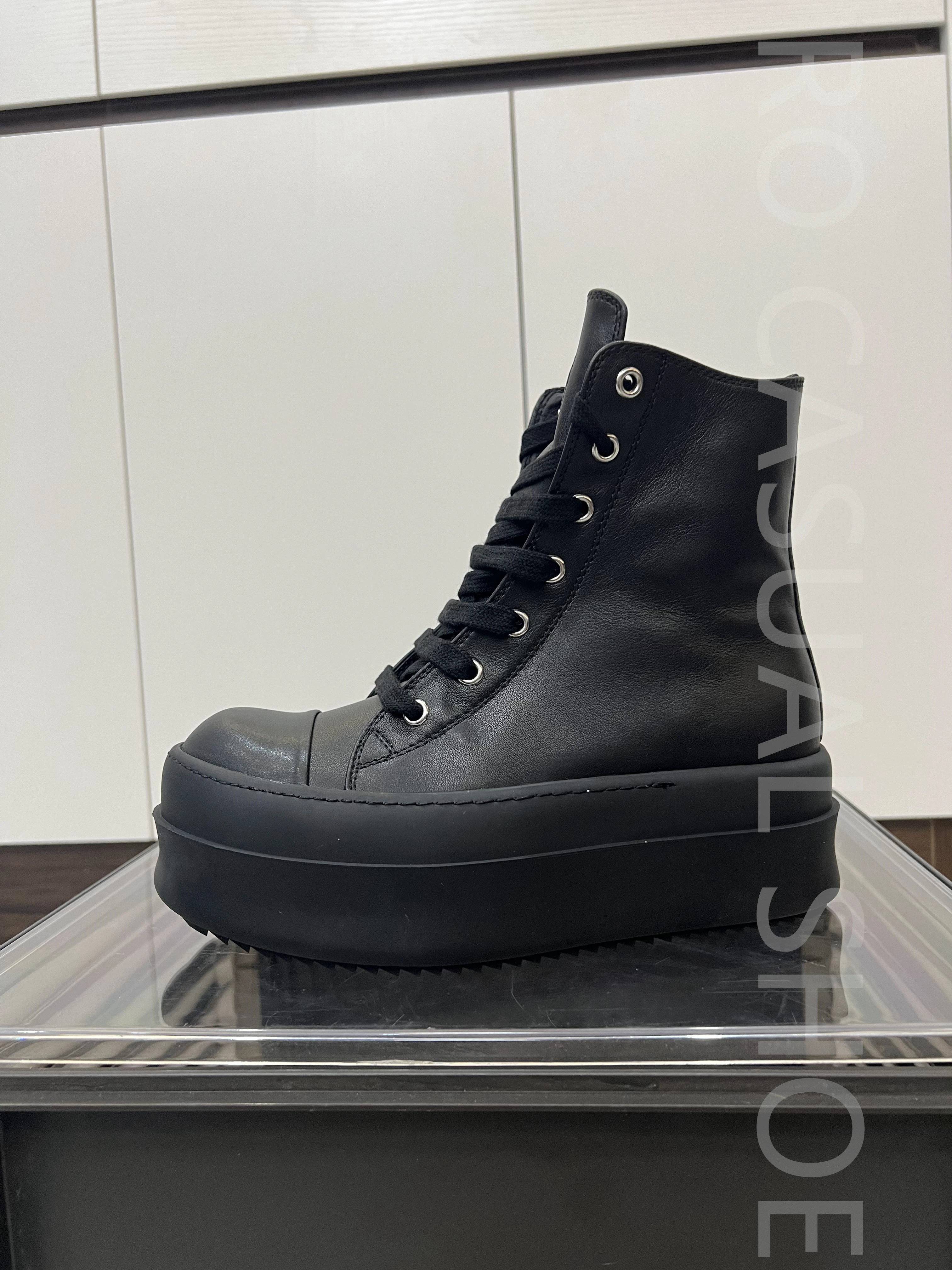 

Ricks 6cm Thick Sole Men Shoes High Top Full Black Leather Casual Shoe Women's Lace Up Zipper Owens Flat Sneakers & Shoes