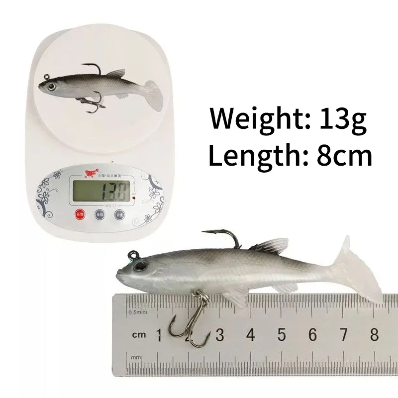 Lead Soft Fishing Lure 8cm 13g T Tail Wobblers Swimbait Silicone Artificial 3D Eyes Bait Carp Fishing Lead Jig Fishing Tackle image 4