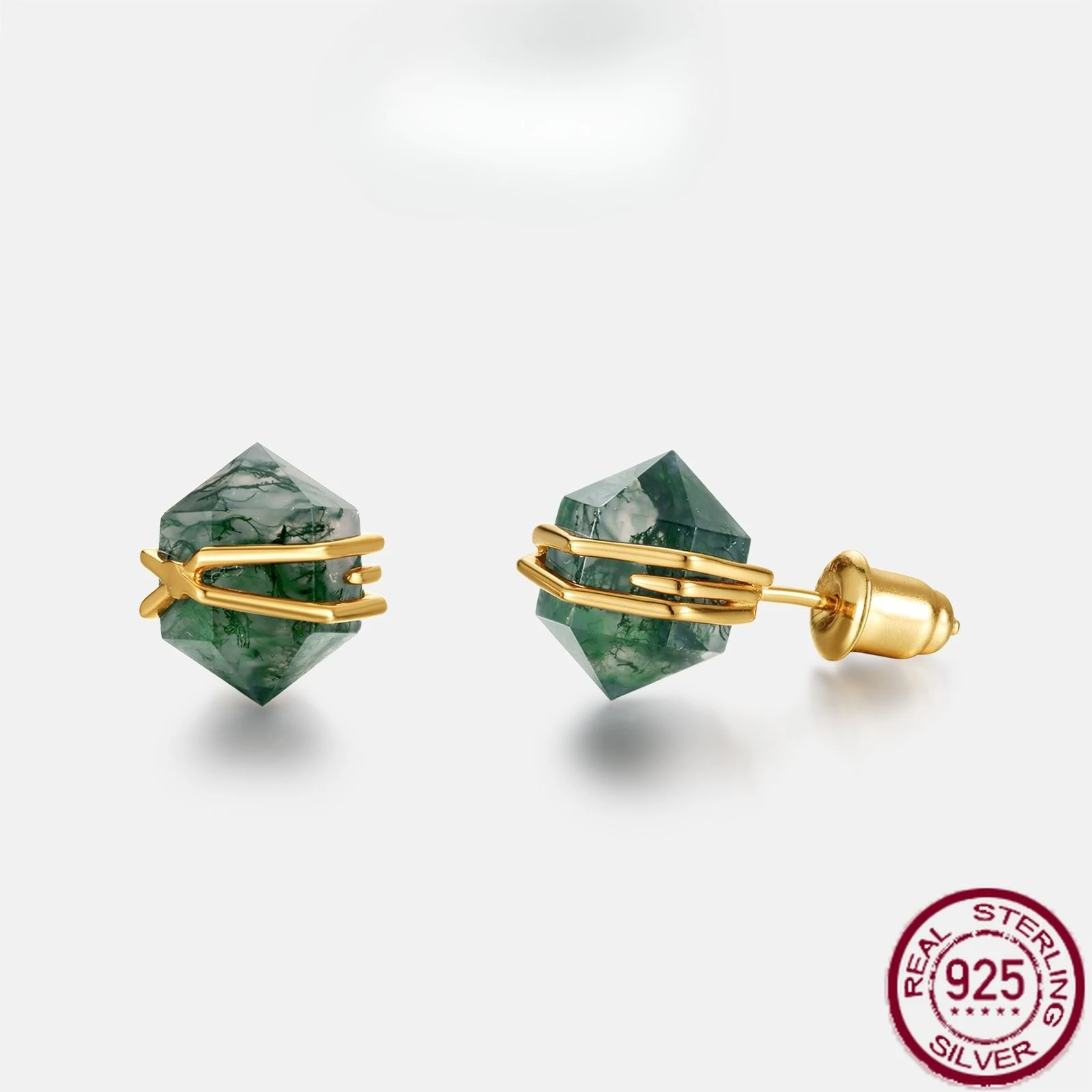 

Новые серьги из чистого серебра S925 с готическим кристаллом и инкрустацией зеленым моховым камнем, простые свадебные украшения