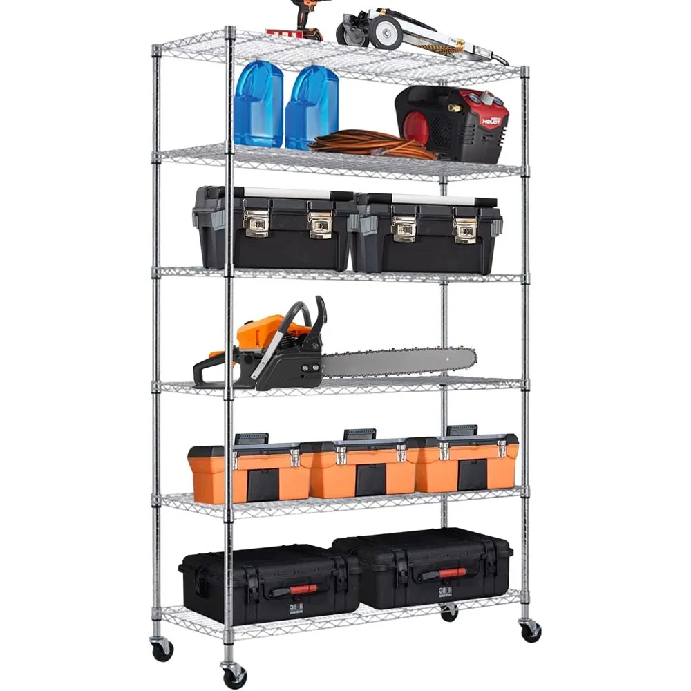 5-Tier Movable Wire Storage Rack Commercial Chrome Shelving Restaurant Garage Kitchen Organizers Storage Shelves Storage Racks