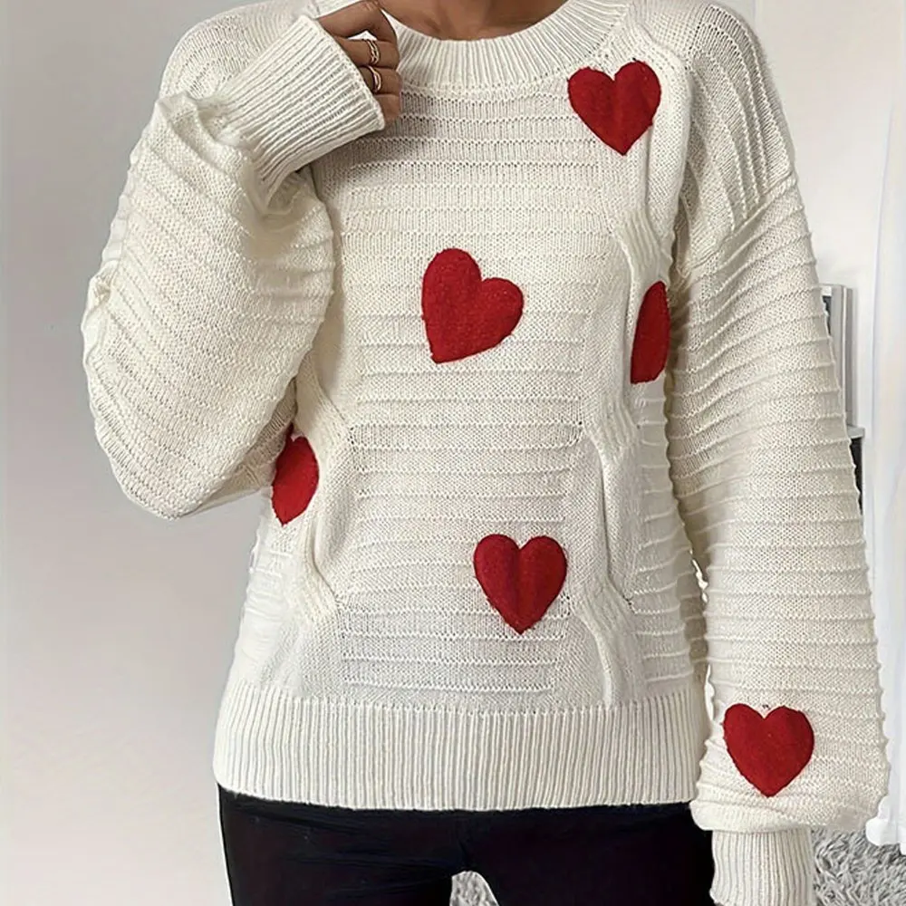 

Свободный вязаный свитер с длинными рукавами и круглым вырезом, женский модный осенне-зимний широкий пуловер в европейском стиле для пары с сердечком любви, топ