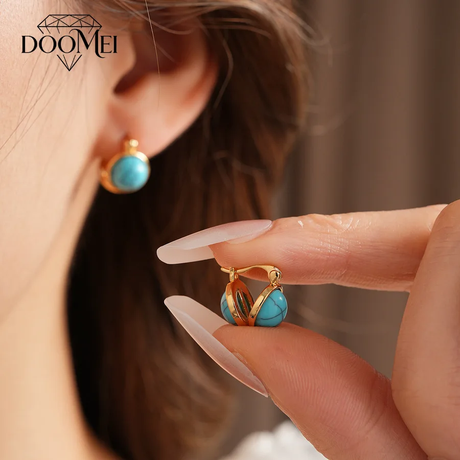 DOO MEI Sense of Advanced Round Earrings Sense of Advanced Turquoise Stud Earrings New in Earrings for Women Daily Commuter Wear