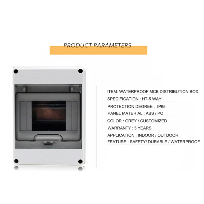 High Quality 5 Way HT Series IP65 Waterproof MCB Enclosure ABS Plastic Electrical Distribution Box