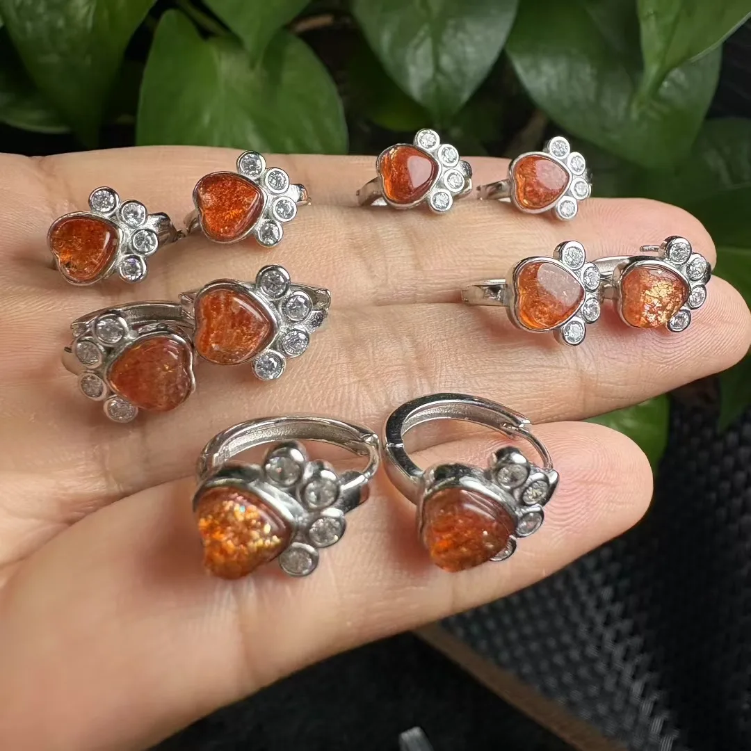 

1 Pair Fengbaowu Natural Gold Sunstone Heart Earring Stud Drop 925 Sterling Silver Fashion Jewelry Gift For Women