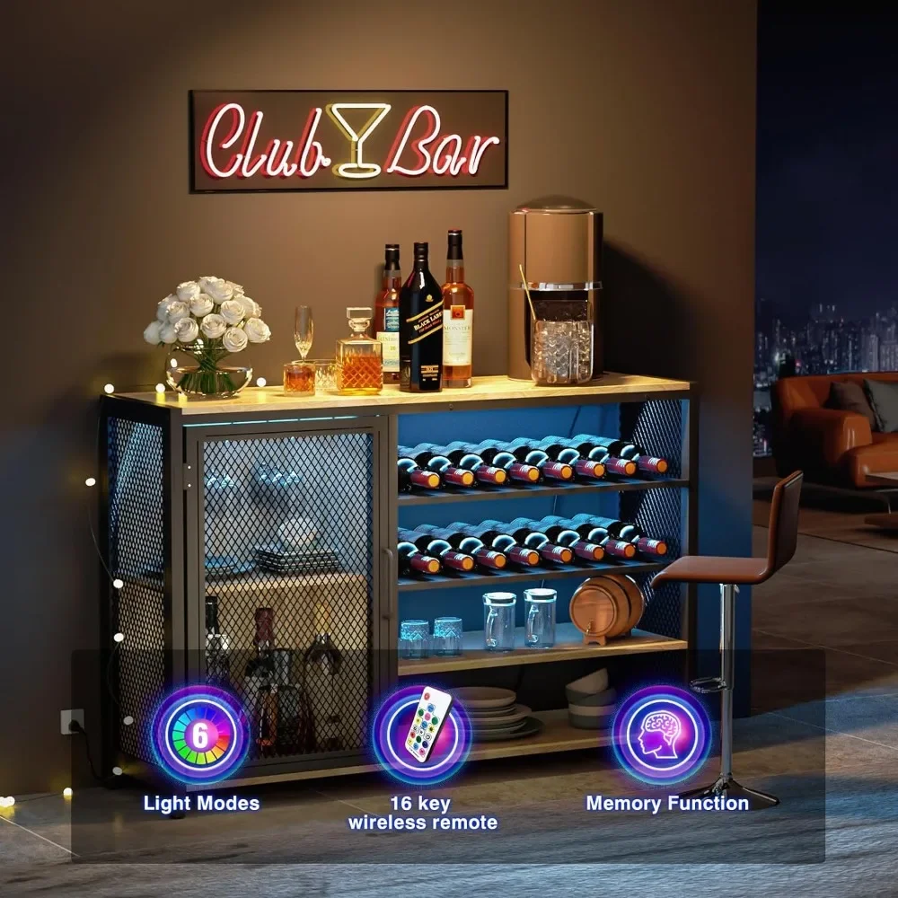 Wine Rack Wine Cabinet com RGB LED Light, Home Corner Bar Cabinet, Power Socket Display, Frete grátis