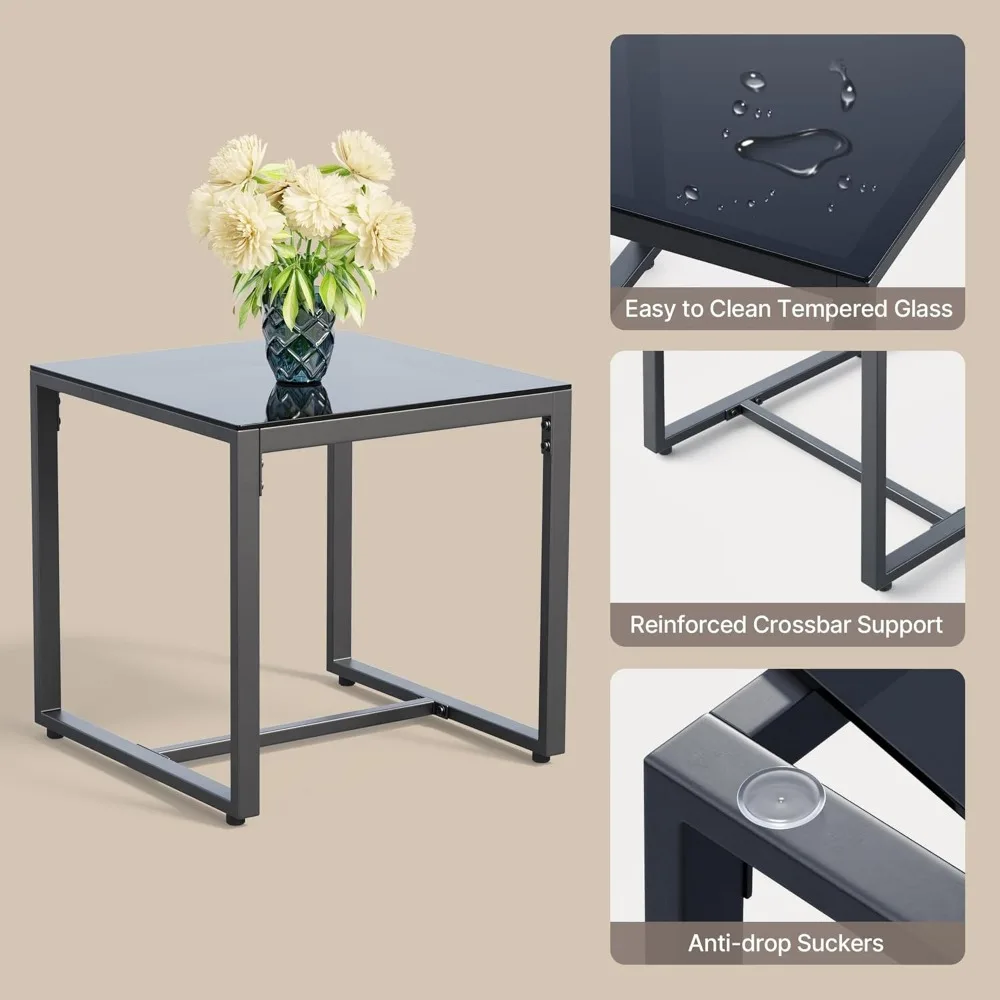 Juego de bistró para Patio de 3 piezas, juegos de muebles de mimbre negro para exteriores, juegos de conversación de sillas de ratán modernos con mesa de centro, para Yar