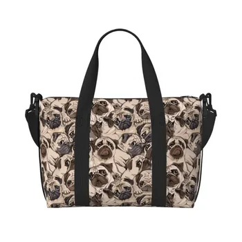 น่ารัก Pug Dogs Travel Duffel กระเป๋าพับ Weekender ค้างคืนกระเป๋าถือสําหรับผู้หญิงผู้ชายวัยรุ่นกันน้ํากีฬายิมโยคะกระเป๋า