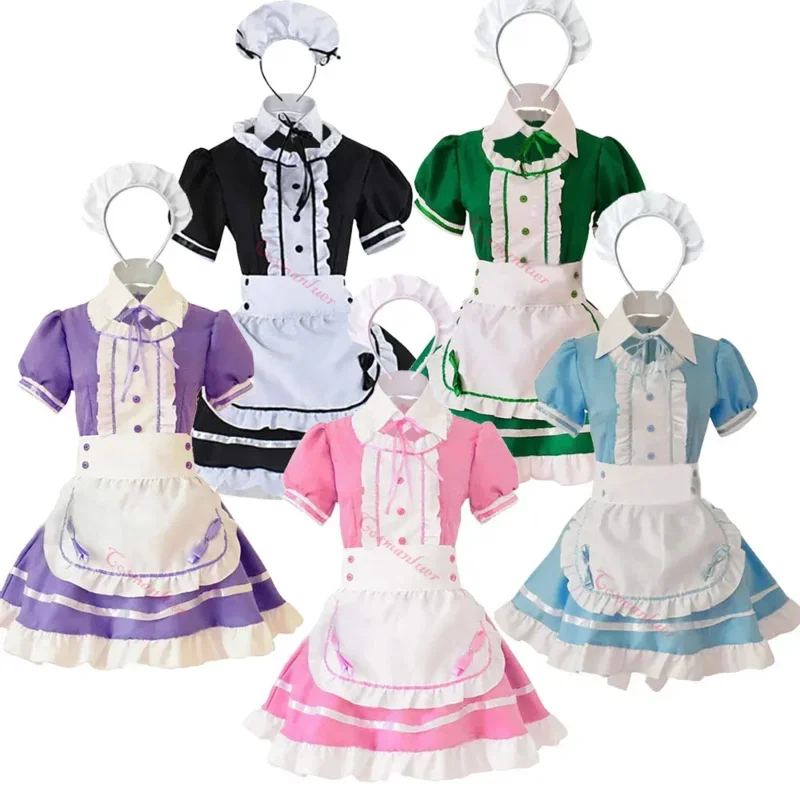 Anime Cosplay French apron maid dress Halloween makeup cosplay costume }