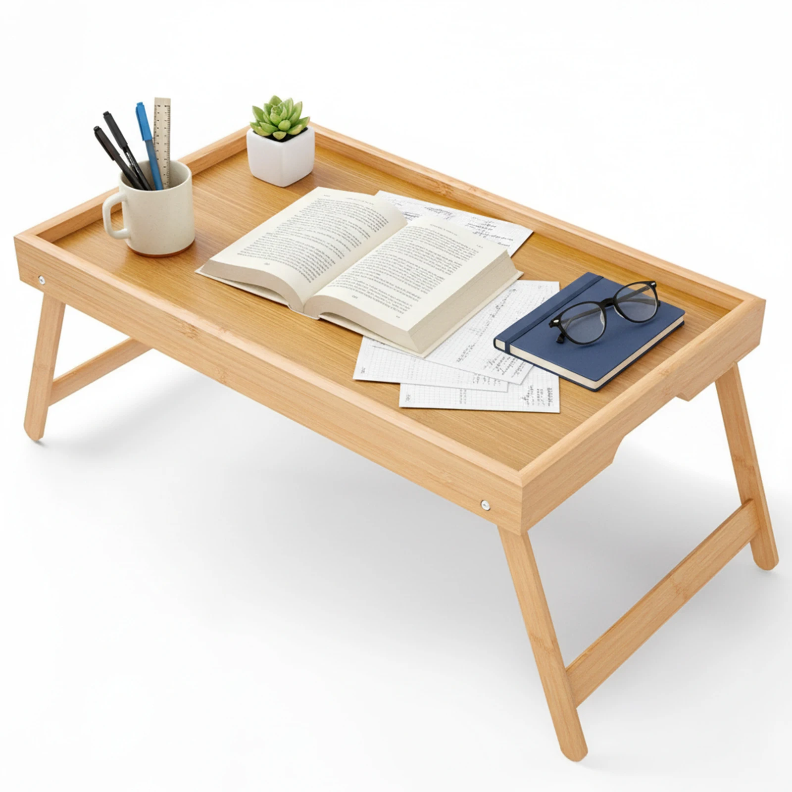 

Bamboo Bed Tray Table with Foldable Legs Laptop Desk Snack Tray (Natural)