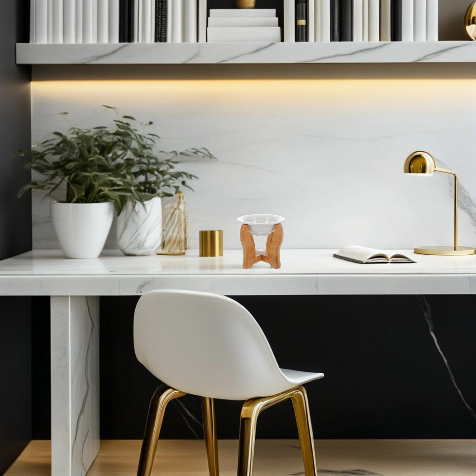 

1Set Bamboo Essential Oil Burner Ceramic Wax Melt Warmer Aroma Diffuser for Longtime Use Anywhere Tealight Holder