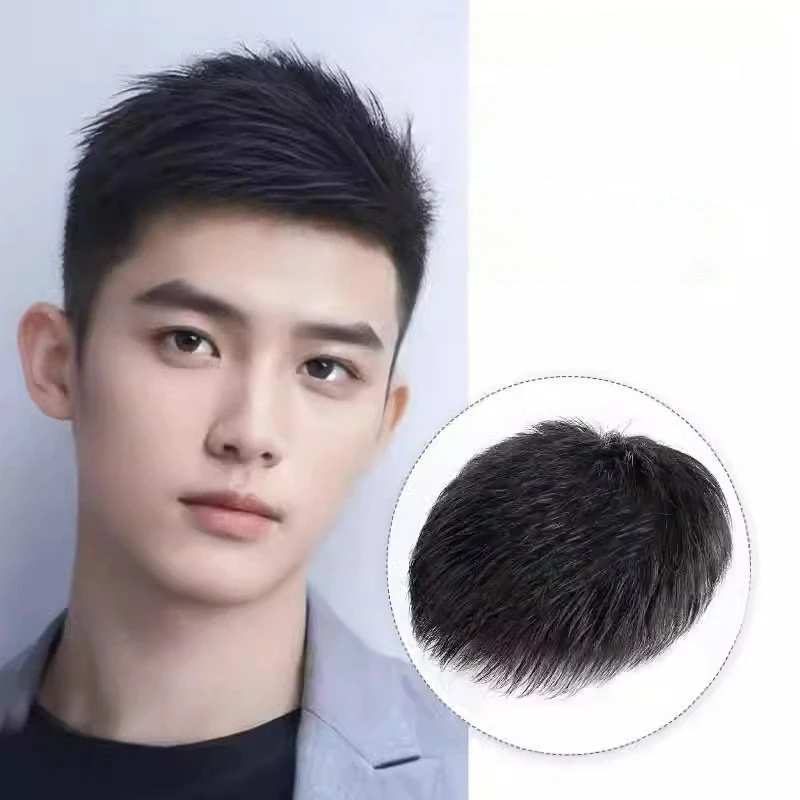 Lightweight Breathable Human Hair Men Toupee Natural Hair Piece Head Top Repair Block Forehead Hair Extensions 16X18cm/18x20cm