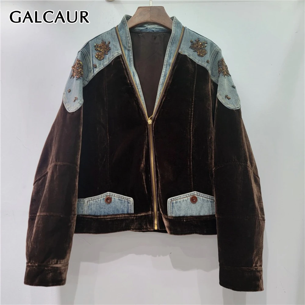 

GALCAUR однотонная куртка на молнии женская с v-образным вырезом и длинным рукавом свободные офисные женские куртки осенний стиль модная новая одежда