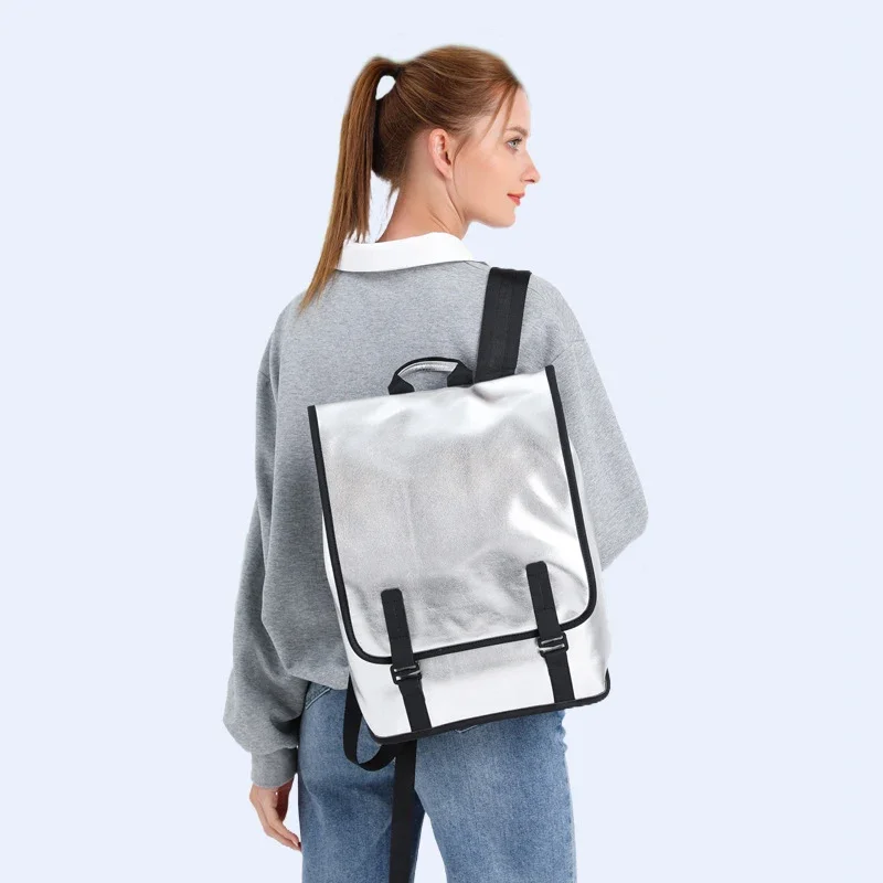 Fashion Women Backpack PU Leather Silver Travel Backpacks Female Travel Bags Silvery Student School Bag for Women