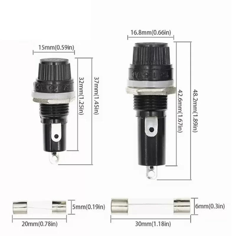 5PCS 5*20mm 6*30mm Glass Fuse Holders 5x20 6x30 Insurance Tube Socket Fuse Holder for insurance Panel Mount Fuse Holder
