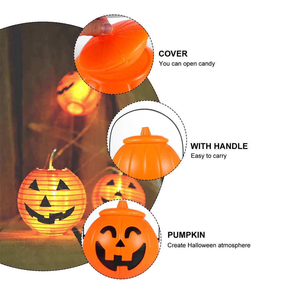 

Jack-O-Lantern Candy Bucket Halloween Pumpkin Light Portable Decoration Simulation Lamp Simulated Plastic