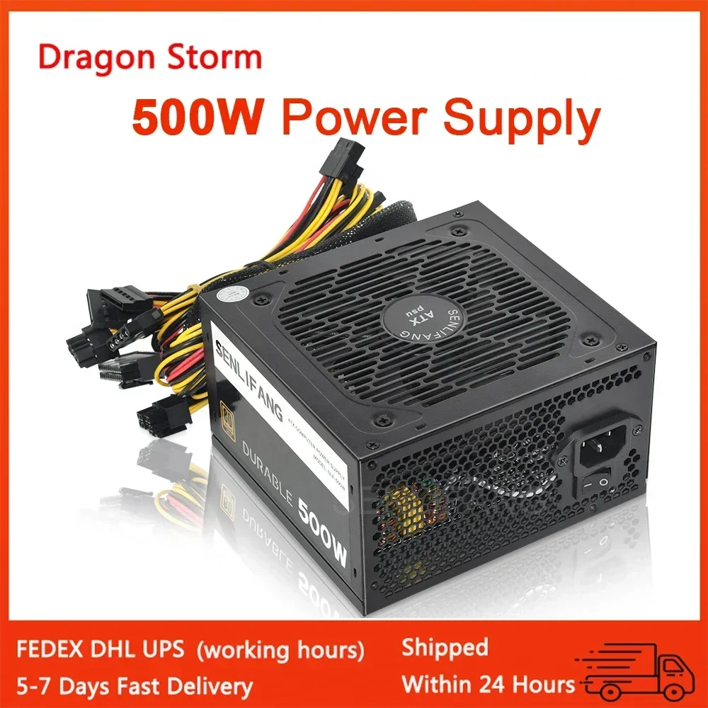 ATX PSU Max 500W Watt PC Unit Gaming Quiet 120mm Fan 24Pin 12V 80Plus Gold Desktop Computer Power Supply Active PFC