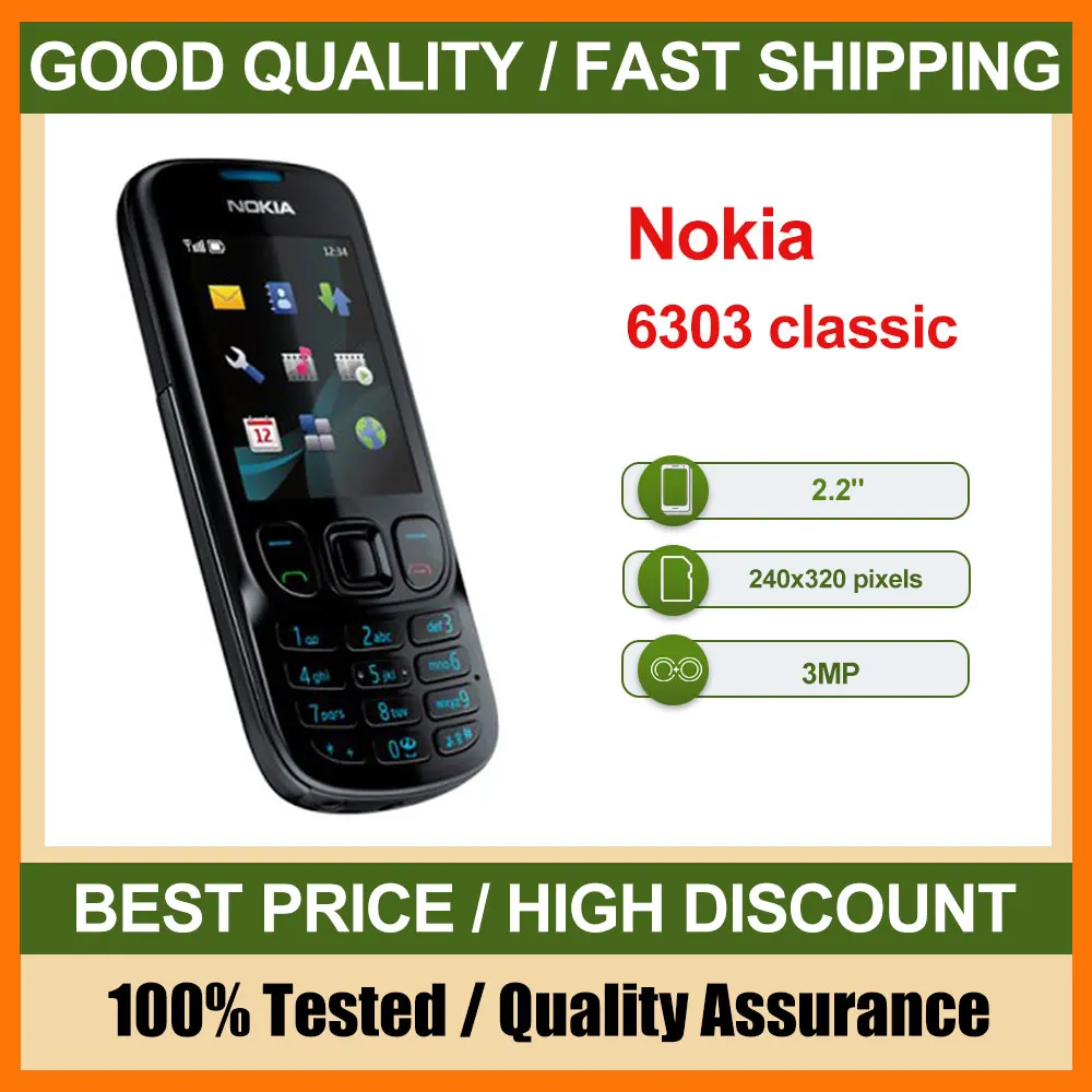 الهاتف المحمول الكلاسيكي Nokia 6303 الأصلي صنع في فنلندا، دعم غير مقفول باللغة الإنجليزية، حالة جيدة