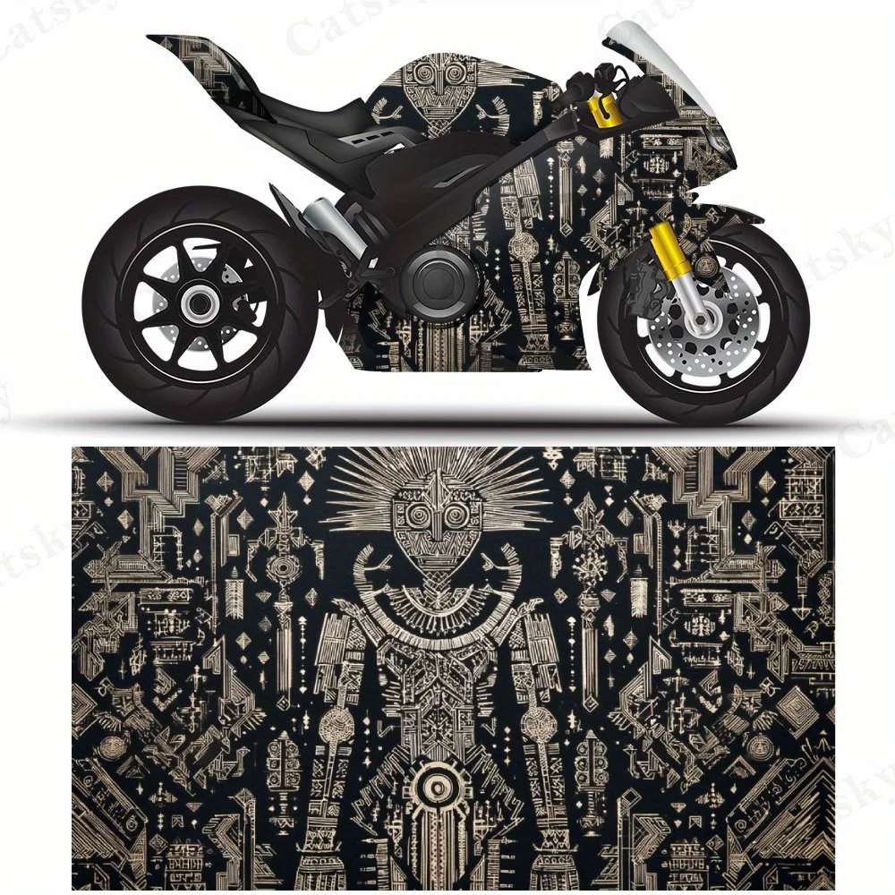 Tribal Totem Motorcycle Film Stickers, Durable PVC Adhesive Decals for Motorcycle Customization, Weather-Resistant Protective Co