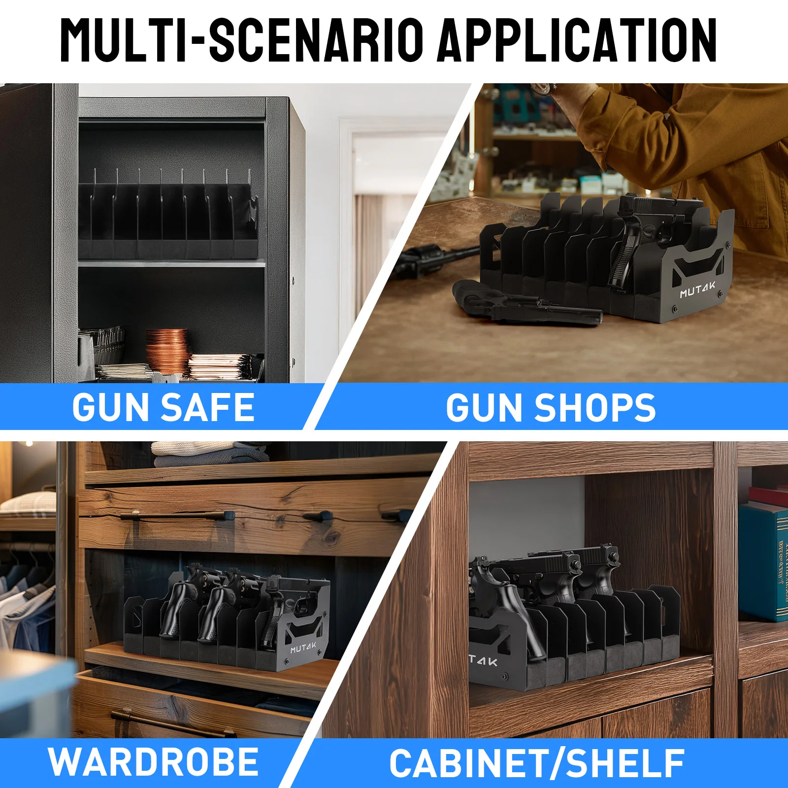 4/6/8 Slot Foam Pistol Rack for Gun Safe,Handgun Rack with Anti-slip Magnetic Strip,Firearm Revolver Storage Pistols Holder