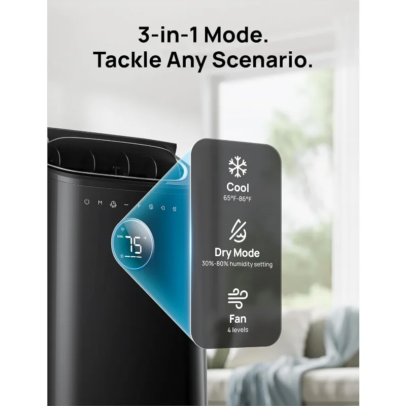 مكيفات، وحدة تيار متردد بقدرة 120000 وحدة حرارية بريطانية لغرفة النوم مع تبريد خالي من الصرف، 46 ديسيبل هادئ، تطبيق/صوتي/جهاز تحكم عن بعد، وقت 24 ساعة