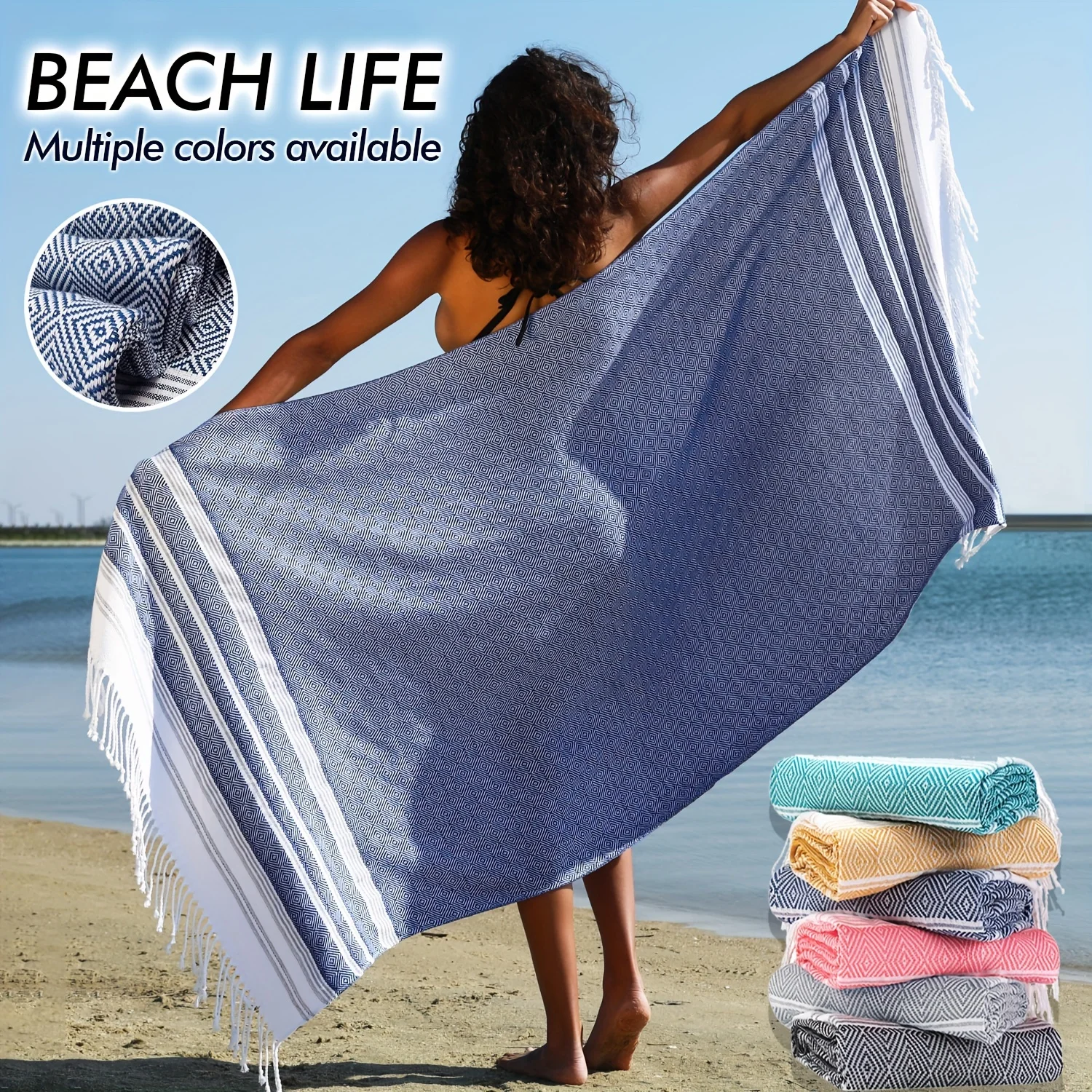 

1pc Oversized Turkish Beach Towel, Quick Drying Absorbent Beach Towel,Sandproof Lightweight Beach Blanket,Beach Essentials