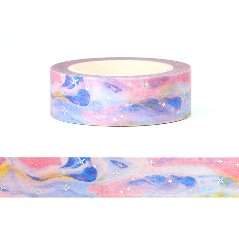 Bulk NEW 10pcs/Lot Decor Blue & Pink Galaxy Cloud Silver Stars Washi Tapes for Gift Wrap Masking Tape Cute Journal Stationery