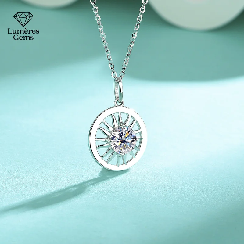 Lumière Gems Platinum PT950 Morganite Necklace for Ladies - Sunflower Design - Sophisticated Round Shape - Simple Style