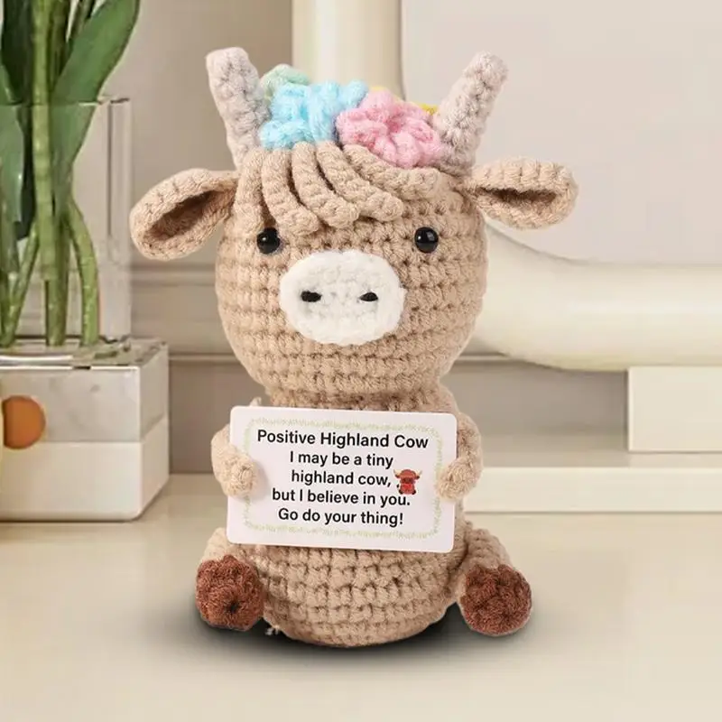 Animali positivi all'uncinetto Multipurpose Mucca delle Highlands Crochet Supporto emotivo Mucca Piccola bambola all'uncinetto positiva decorativa