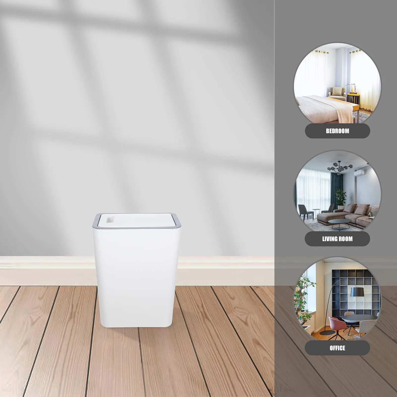 Modern Simple Design PP Material Trash Can with Lid Smooth Interior Easy Clean Compact Size for Bedroom Bathroom Kitchen Home