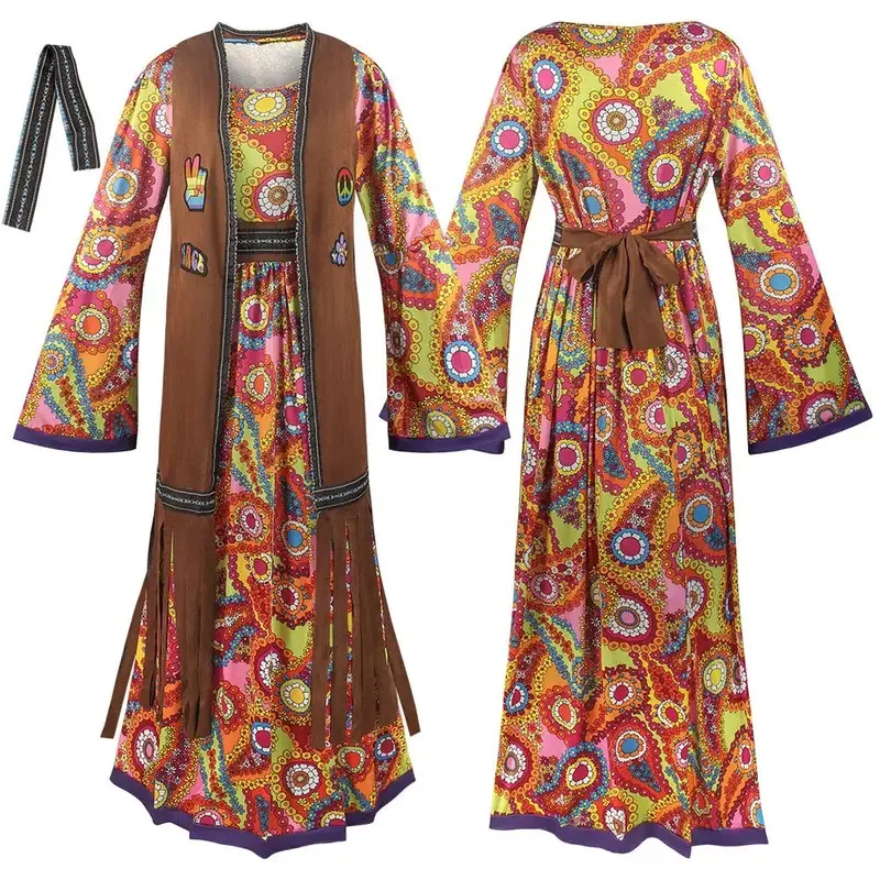 

Cosplay Indian Tassels Costumes Set Women's Peace Love Hippie Christmas 1960s Stage Performance Halloween Dress Up Outfits Party