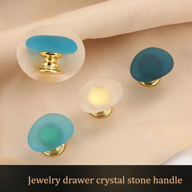Green stone drawer handle, zinc alloy cabinet drawer handle, European-style artificial colored crystal bathroom cabinet handle