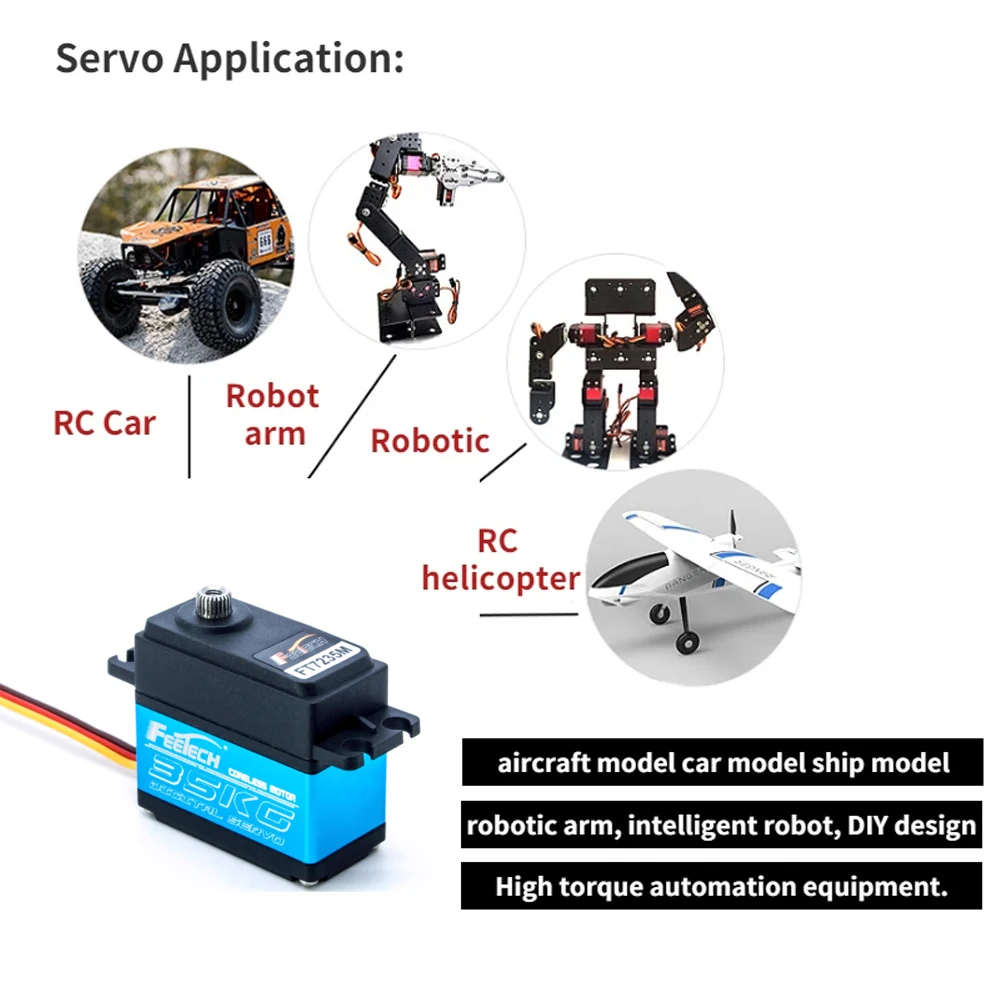 Feetech impermeável Coreless Digital Servo, High Torque Steel Gear, 6-8.4V, 180 graus para RC Carros Robot Arm Aircraft, 35kg, 1:8, 1:10