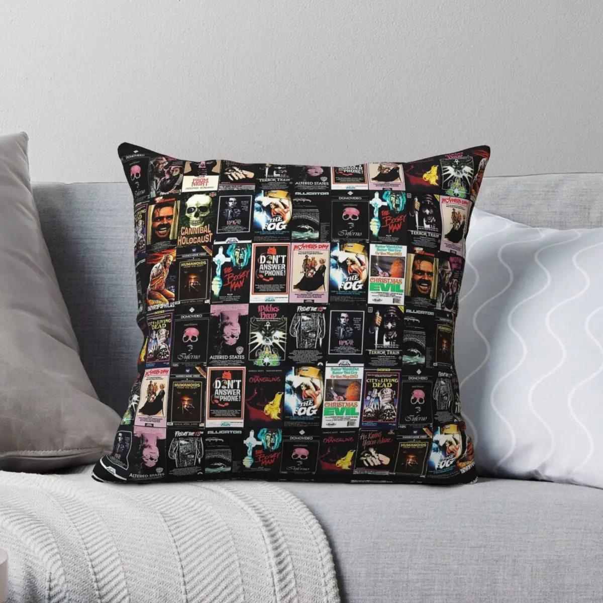 Retro Horror Vhs Artwork 1980 Square Pillowcase Polyester Linen Velvet Creative Zip Decorative Sofa Cushion Cover 45x45