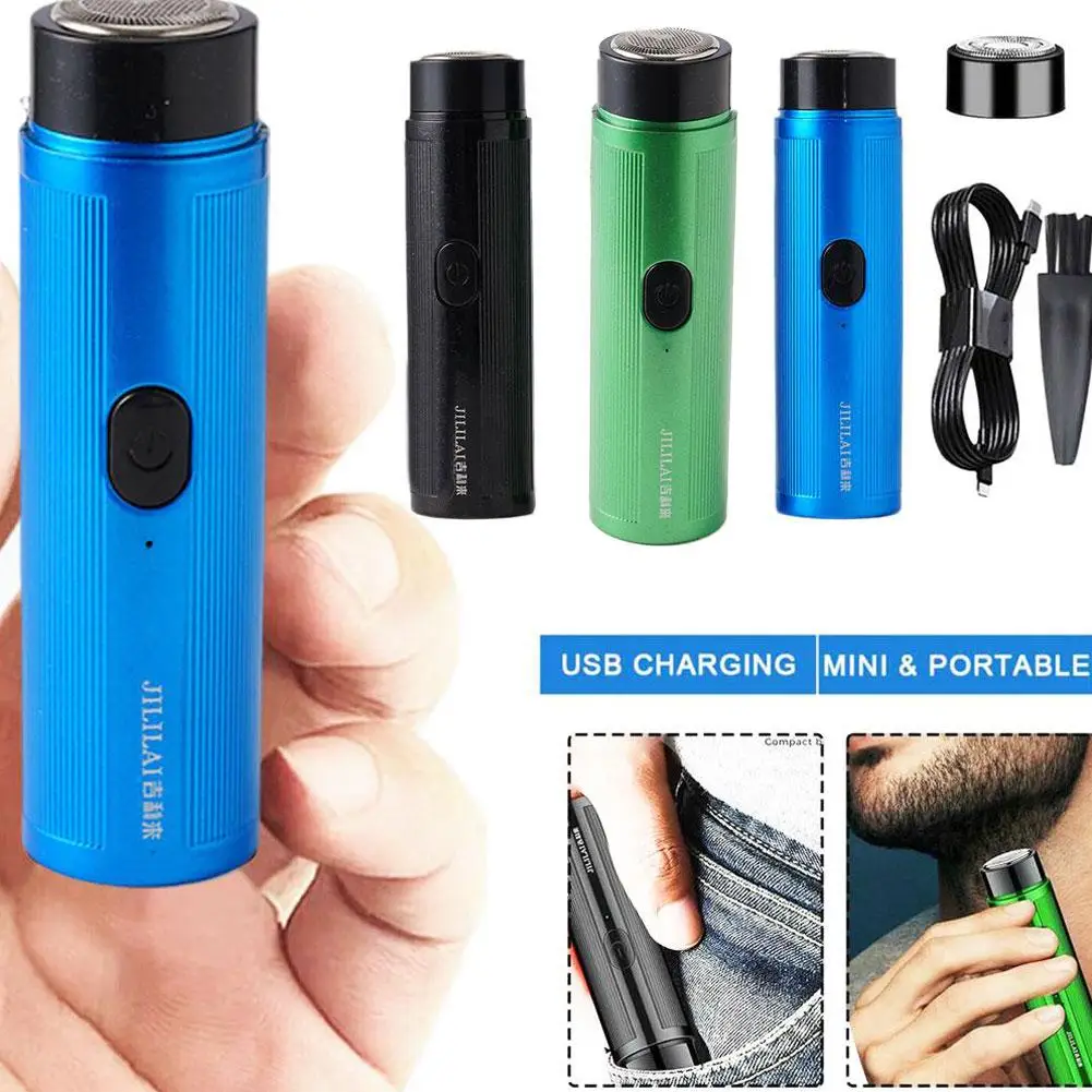 Mini rasoir électrique portable pour hommes, étanche, chargement USB, rasoirs pour le visage avec brosse, kit de rasage au couteau à barbe
