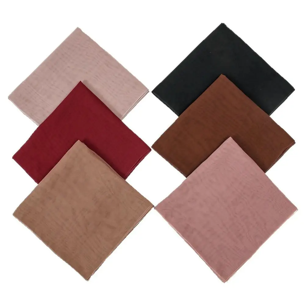 

New 110*110cm Voile Silk Scarf New Fabric Solid Color Muslim Hijab Breathable Material Square Shape Islamic Shawl Turban Style
