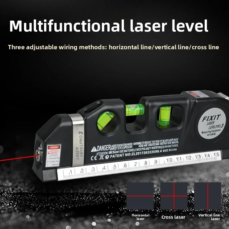 Multifunctional Laser Level Ruler Infrared Cross Line Right Angle Woodworking Decor Alignment Measuring Tools